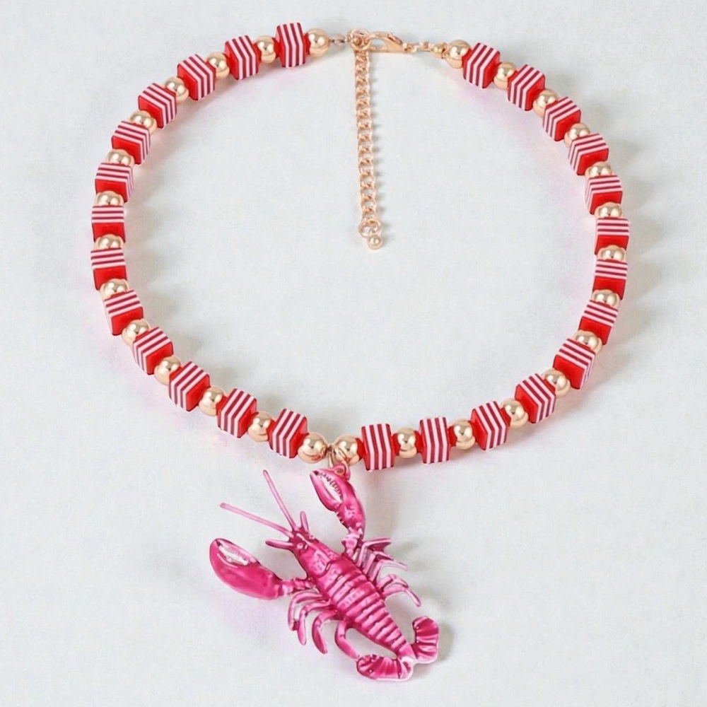 Red and Pink Lobster Pendant Necklace